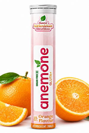 anemone Gluta+ Antioxidant Glutathione Orange Flavoured Effervescent Tablets, glowing skin, Sugar Free, 15 Tablets