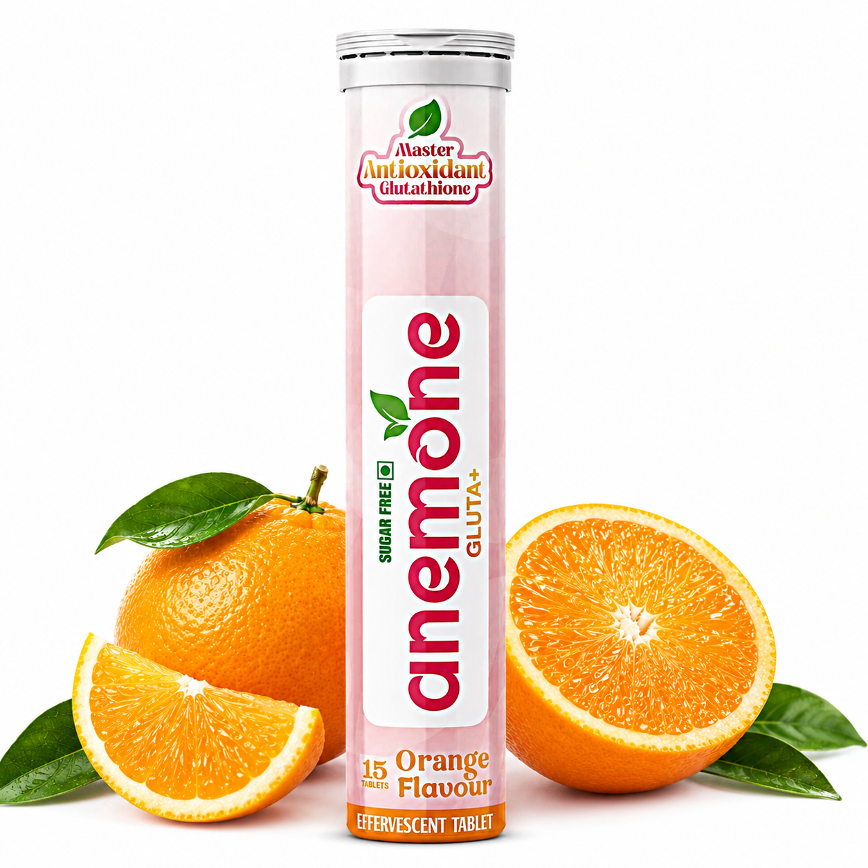 anemone Gluta+ Antioxidant Glutathione Orange Flavoured Effervescent Tablets, glowing skin, Sugar Free, 15 Tablets