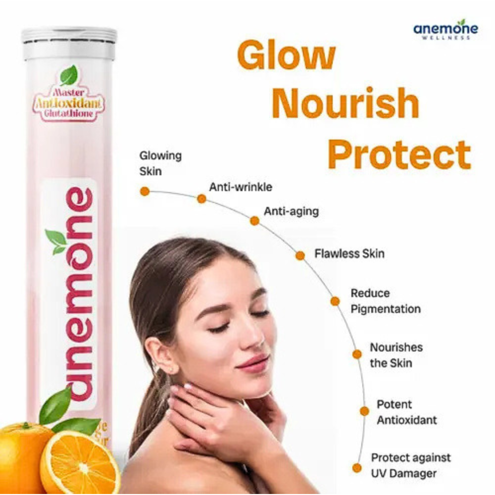 anemone Gluta+ Antioxidant Glutathione Orange Flavoured Effervescent Tablets, glowing skin, Sugar Free, 15 Tablets - Image 3