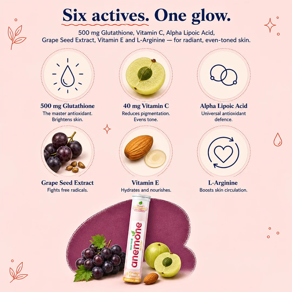 anemone Gluta+ Antioxidant Glutathione Orange Flavoured Effervescent Tablets, glowing skin, Sugar Free, 15 Tablets - Image 5